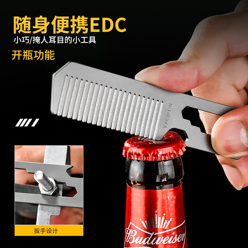 Comb Pocket Titanium - Sisir Campuran Titanium TC4, Pembuka Botol,