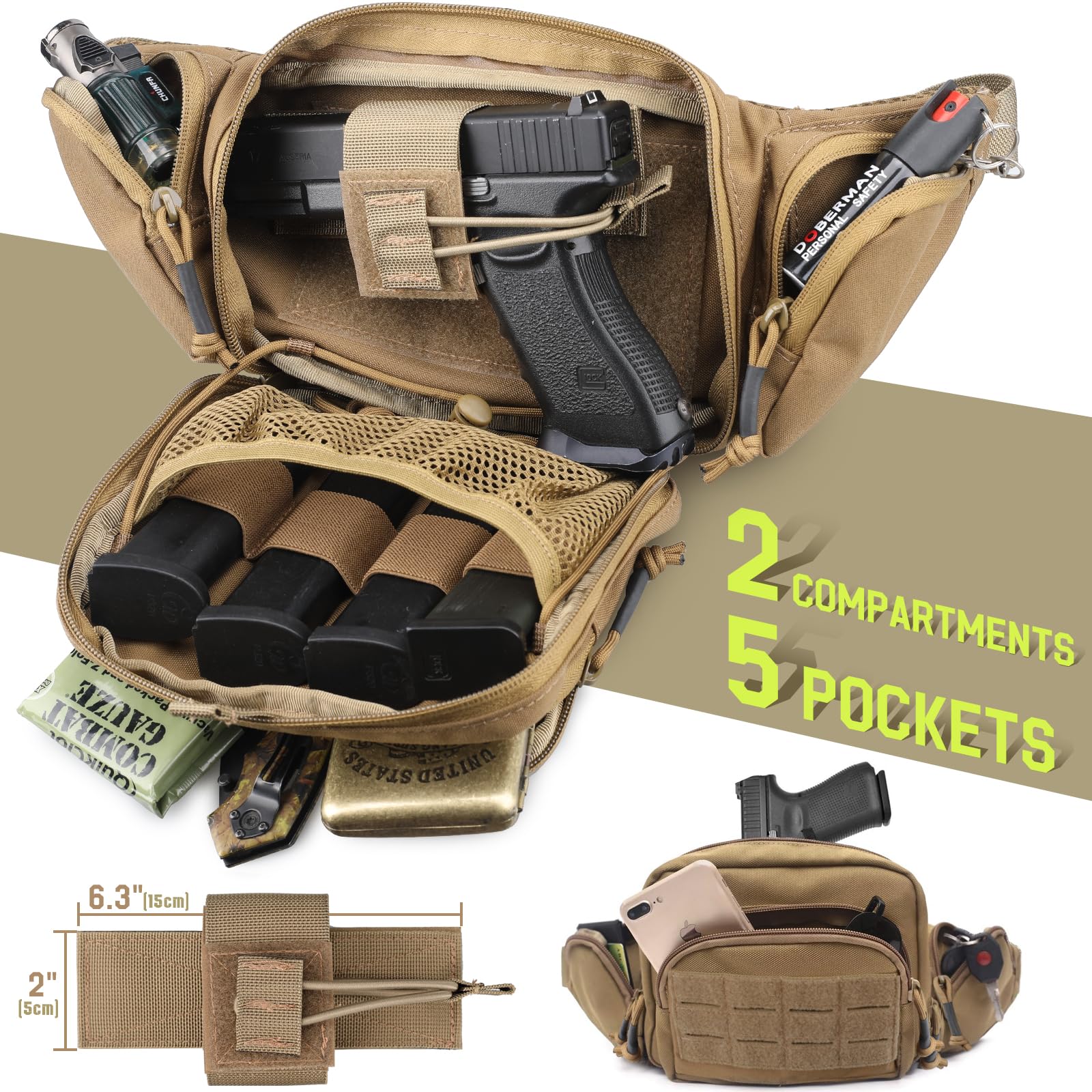 Tas Pinggang Taktis untuk Meny - Edc Carry Pistols ulasan dan harga